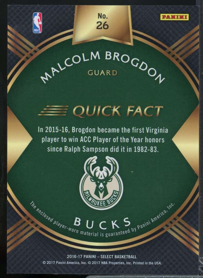 Malcolm Brogdon Rookie Card 2016-17 Select Rookie Swatches #26  Image 2