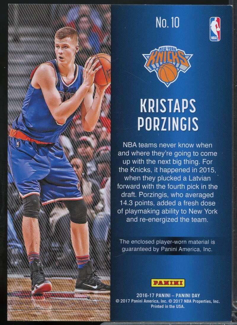 Kristaps Porzingis Card 2016-17 Panini Day NBA Memorabilia #10  Image 2