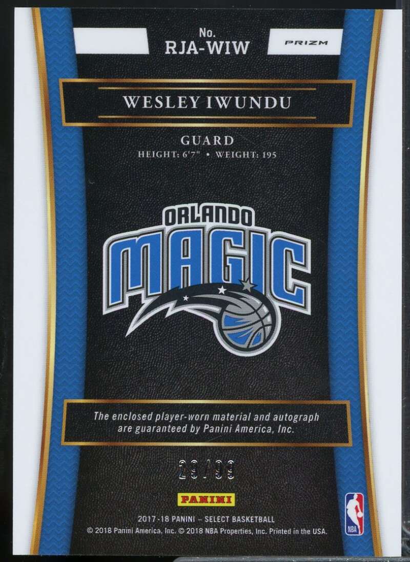 Wes Iwundu Card 2017-18 Select Rookie Jersey Autographs Prizms Purple #28  Image 2
