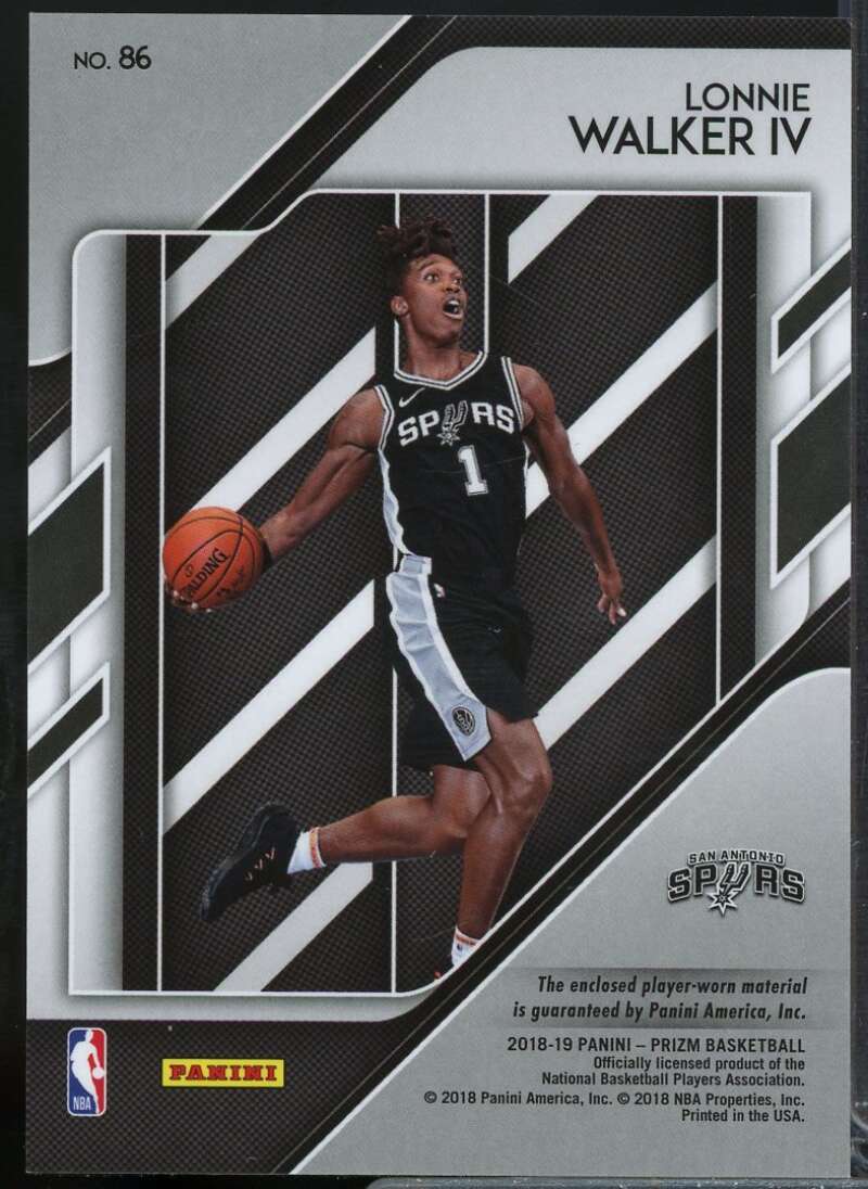 Lonnie Walker IV Rookie Card 2018-19 Panini Prizm Sensational Swatches #86  Image 2