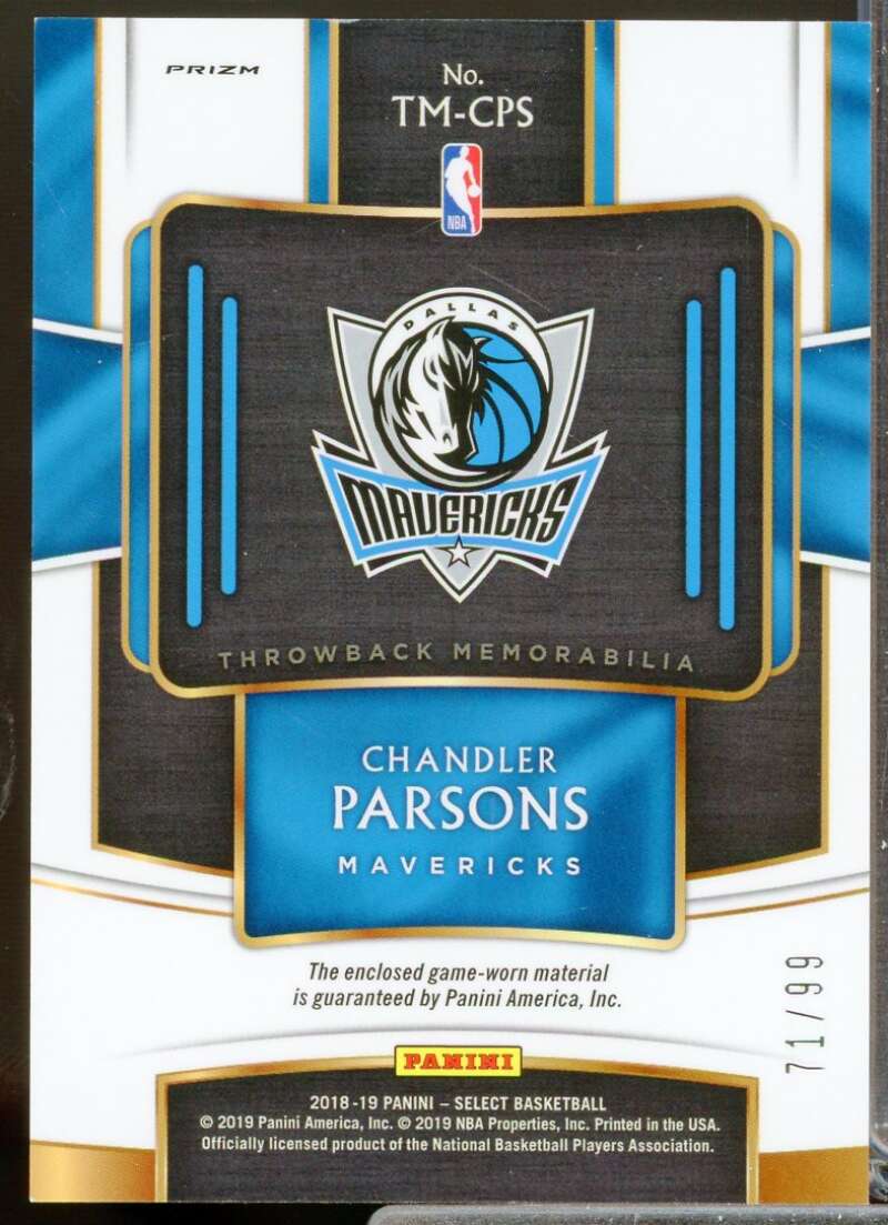 Chandler Parsons Card 2018-19 Select Throwback Memorabilia Prizms Purple #40  Image 2