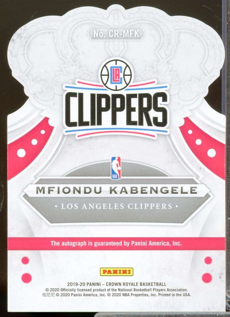 Mfiondu Kabengele Card 2019-20 Crown Royale Crown Rookie Autographs #5  Image 2