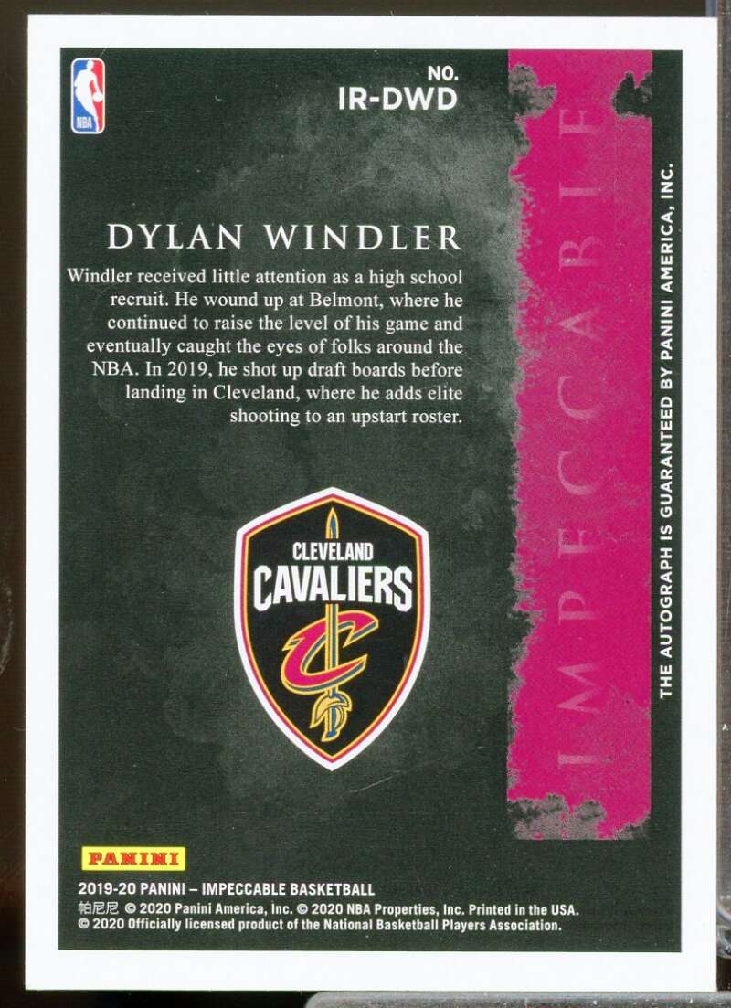 Dylan Windler Card 2019-20 Panini Impeccable Impeccable Rookie Signatures #9  Image 2