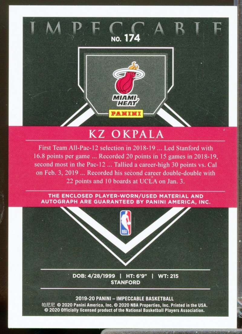 KZ Okpala JSY AU Card 2019-20 Panini Impeccable #174  Image 2