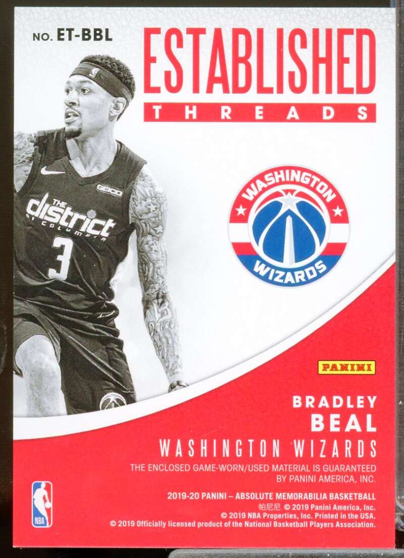 Bradley Beal Card 2019-20 Absolute Memorabilia Established Threads Level 1 #1  Image 2