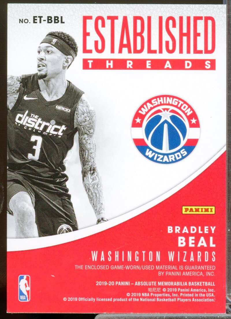 Bradley Beal Card 2019-20 Absolute Memorabilia Established Threads Level 1 #1  Image 2
