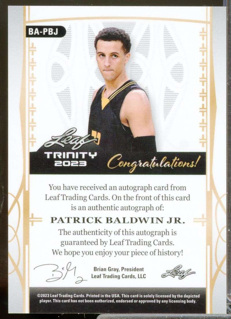 Patrick Baldwin Jr. Rookie Card 2023 Leaf Trinity #BAPBJ  Image 2