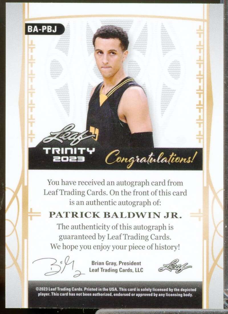 Patrick Baldwin Jr. Rookie Card 2023 Leaf Trinity Platinum Holo #BAPBJ  Image 2