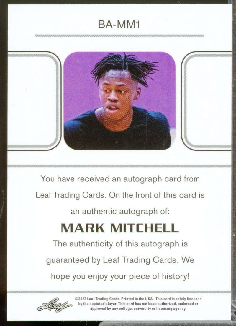 Mark Mitchell Rookie Card 2021-22 Leaf Memories '90 Green #BAMM1  Image 2