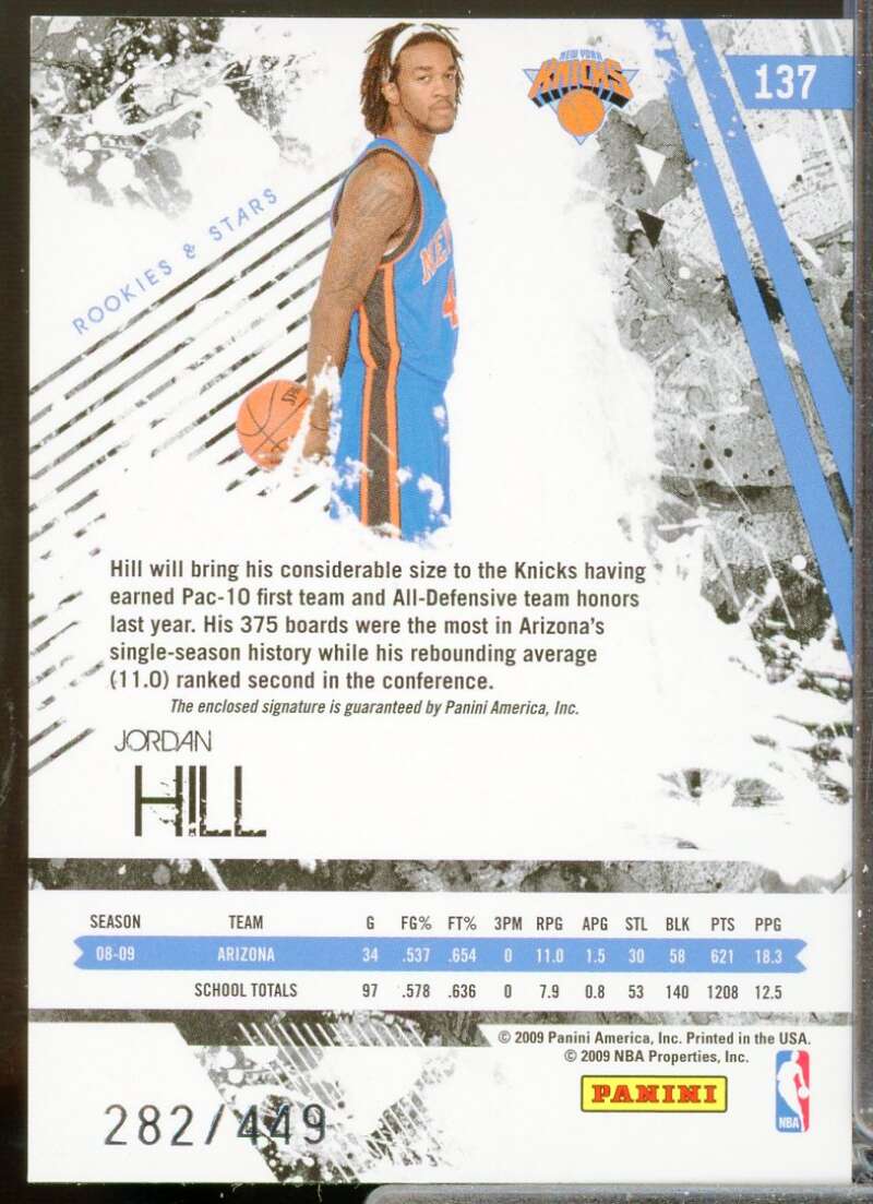 Jordan Hill AU/449 Rookie Card 2009-10 Rookies Stars #137  Image 2