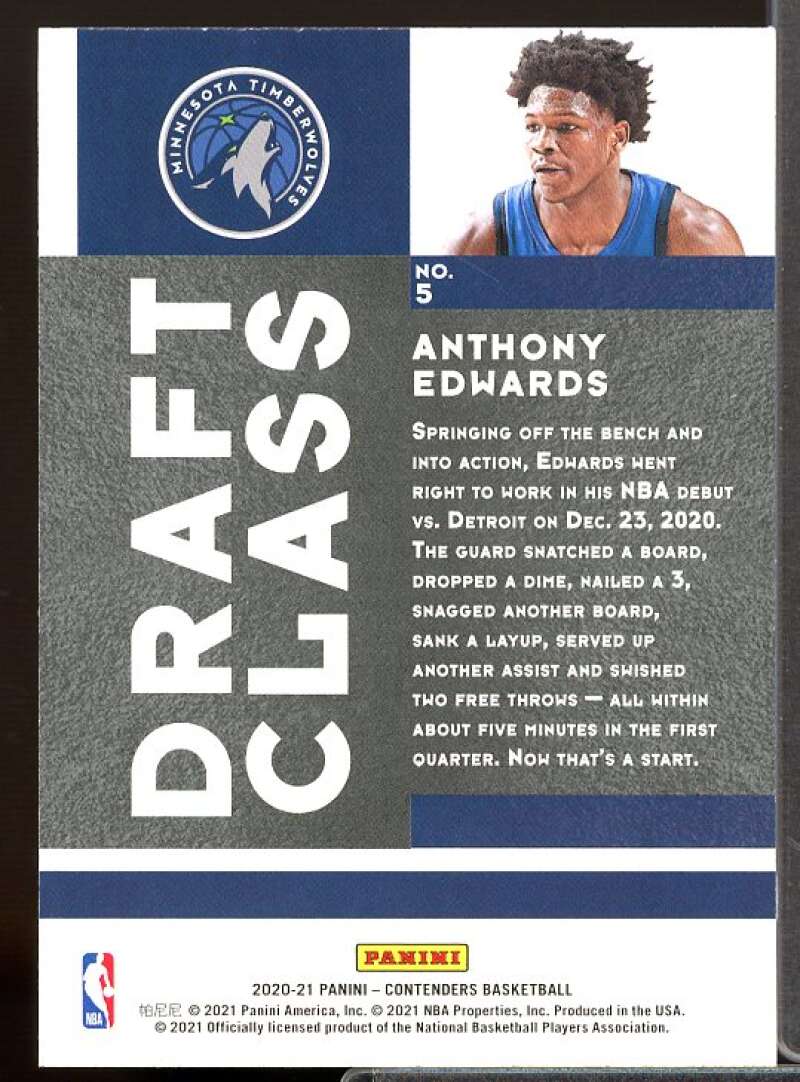 Anthony Edwards RC 2020-21 Panini Contenders '20 Draft Class Contenders Red #5  Image 2
