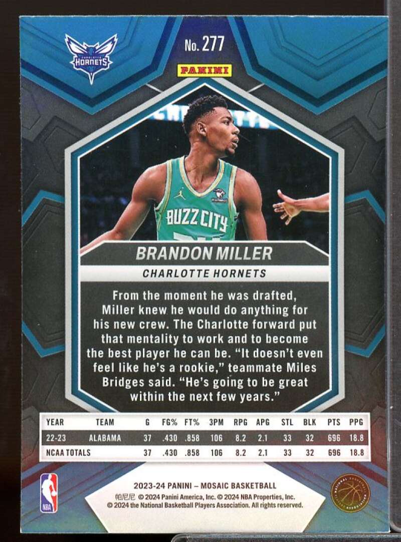 Brandon Miller/City Edition Rookie Card 2023-24 Panini Mosaic #277  Image 2