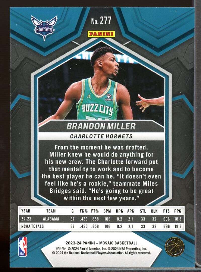 Brandon Miller/City Edition Rookie Card 2023-24 Panini Mosaic #277  Image 2