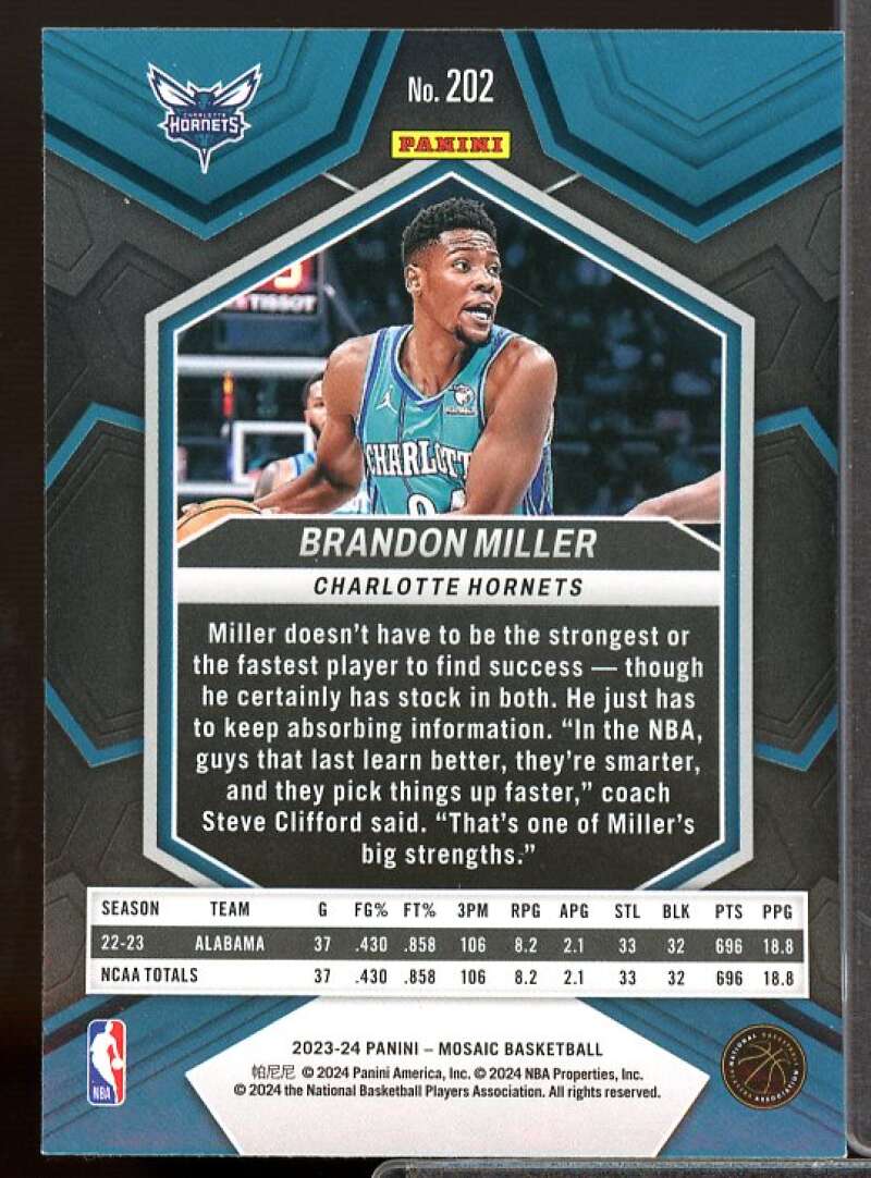 Brandon Miller Rookie Card 2023-24 Panini Mosaic #202  Image 2
