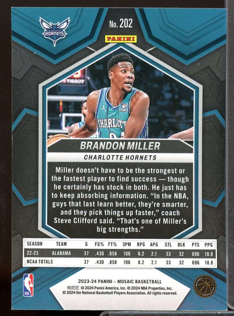 Brandon Miller Rookie Card 2023-24 Panini Mosaic #202  Image 2