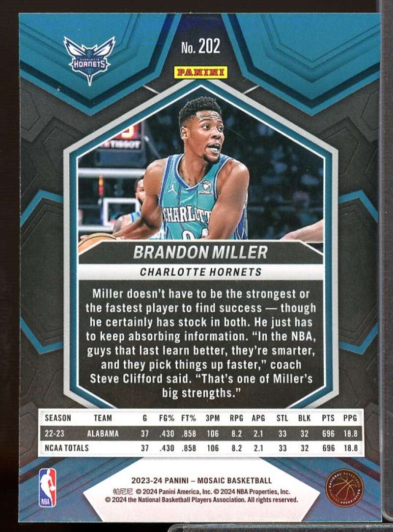 Brandon Miller Rookie Card 2023-24 Panini Mosaic #202  Image 2