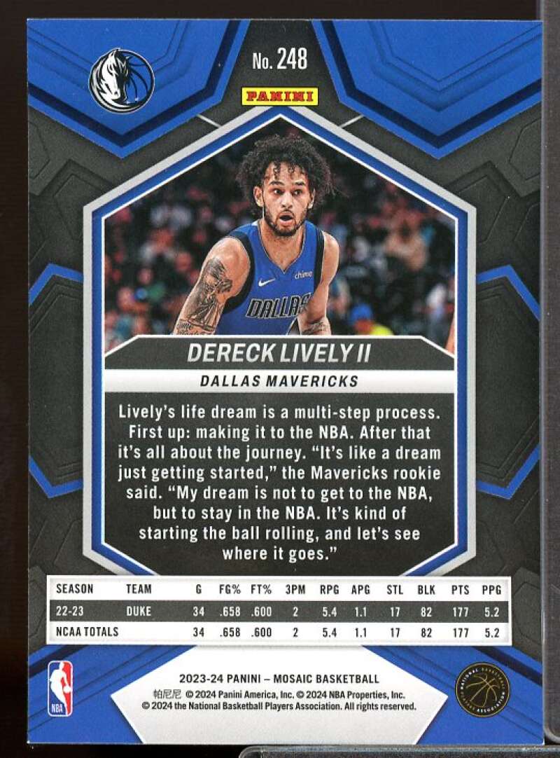 Dereck Lively II Rookie Card 2023-24 Panini Mosaic #248  Image 2
