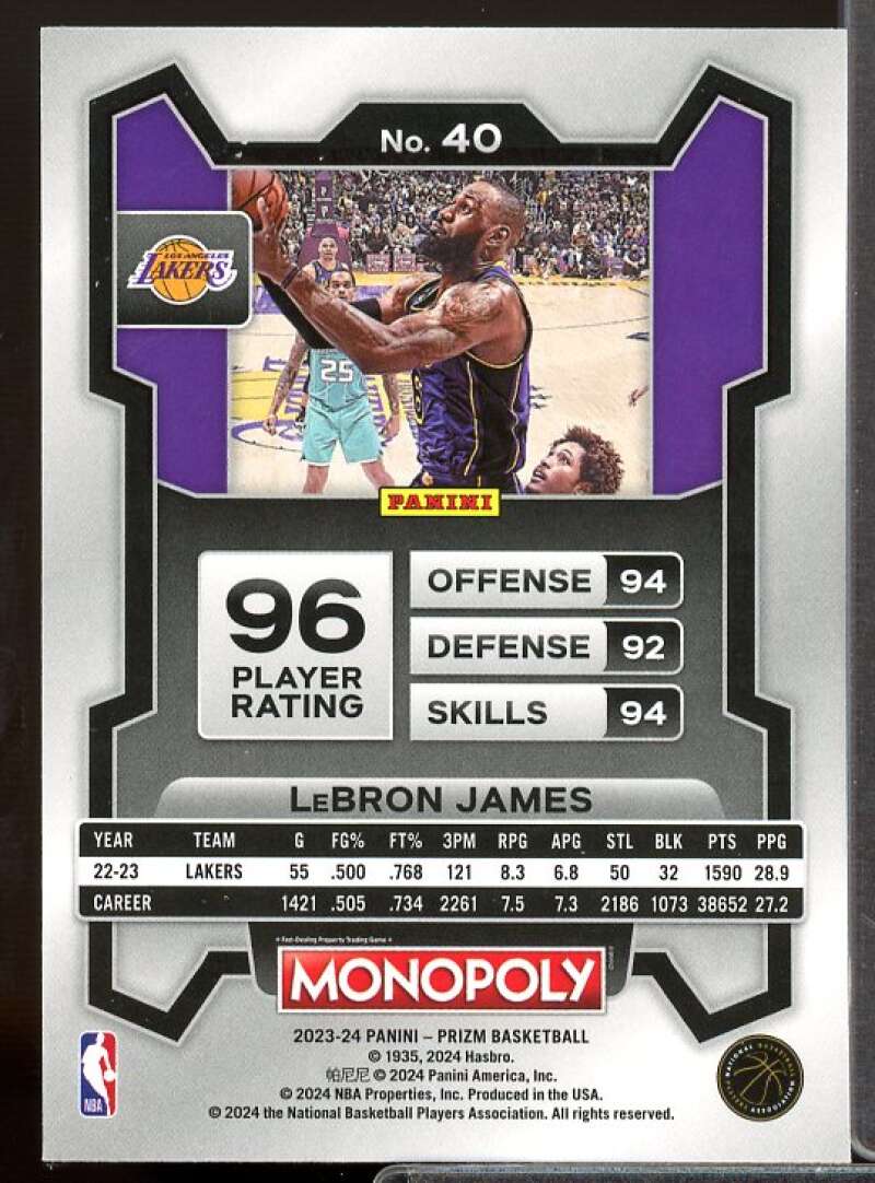 LeBron James Card 2023-24 Panini Prizm Monopoly #40  Image 2