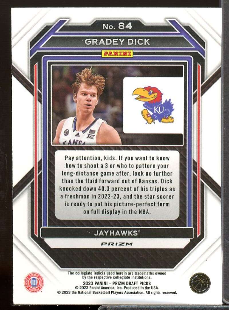 Gradey Dick Rookie Card 2023-24 Panini Prizm Draft Picks Prizms Silver #84  Image 2