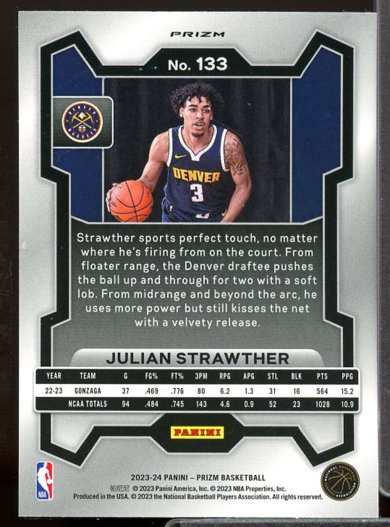 Julian Strawther Rookie Card 2023-24 Panini Prizm Prizms Fast Break #133  Image 2