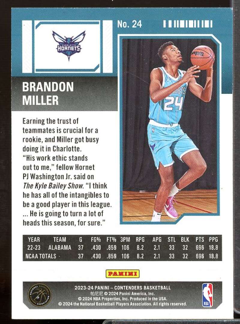 Brandon Miller Rookie Card 2023-24 Panini Contenders #24  Image 2