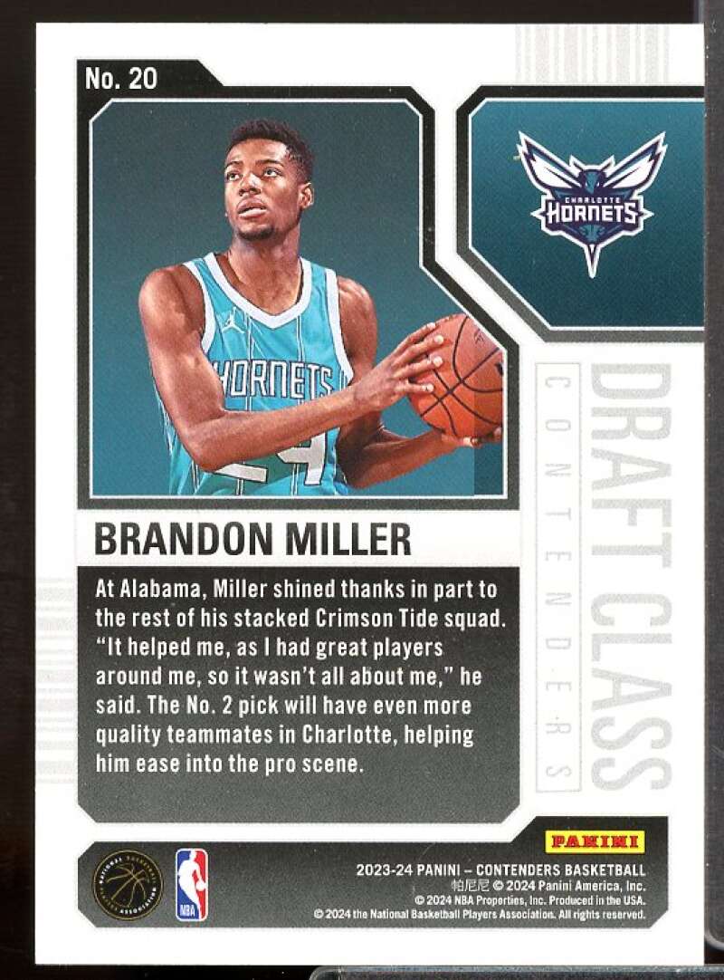 Brandon Miller Rookie Card 2023-24 Panini Contenders Draft Class Contenders #20  Image 2