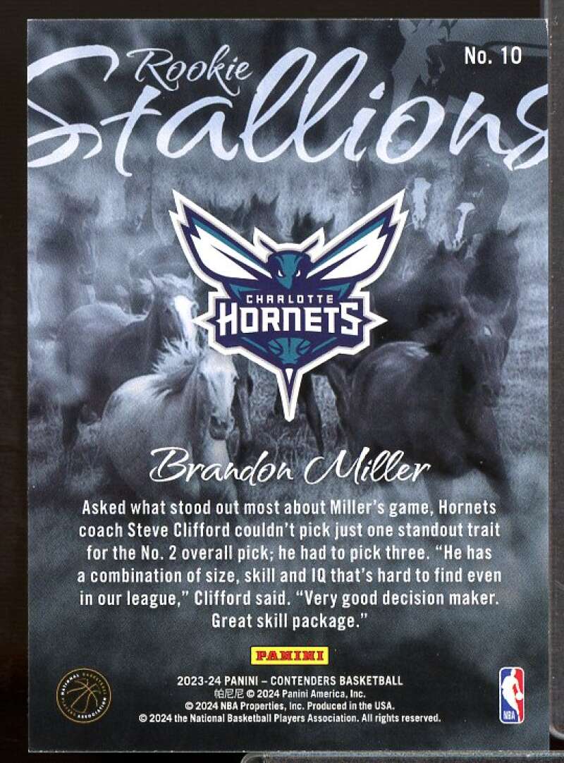 Brandon Miller Rookie Card 2023-24 Panini Contenders Rookie Stallions #10  Image 2