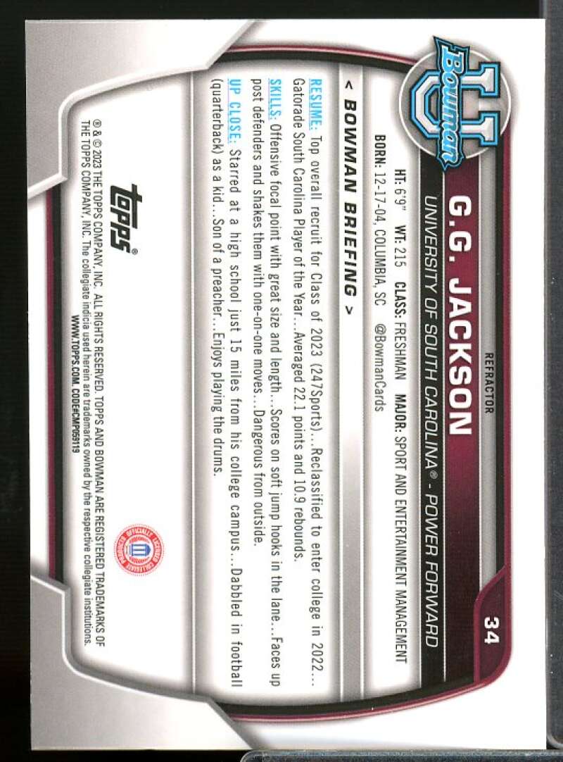 G.G. Jackson Rookie Card 2022-23 Bowman Chrome University Refractors #34  Image 2