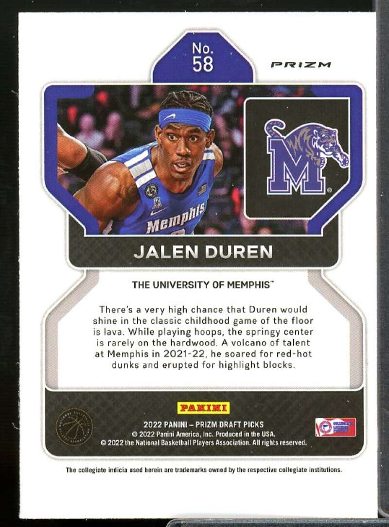 Jalen Duren Rookie Card 2022-23 Panini Prizm Draft Picks Prizms Purple Wave #58  Image 2