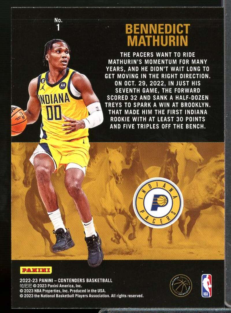 Bennedict Mathurin Rookie Card 2022-23 Panini Contenders Rookie Stallions #1  Image 2