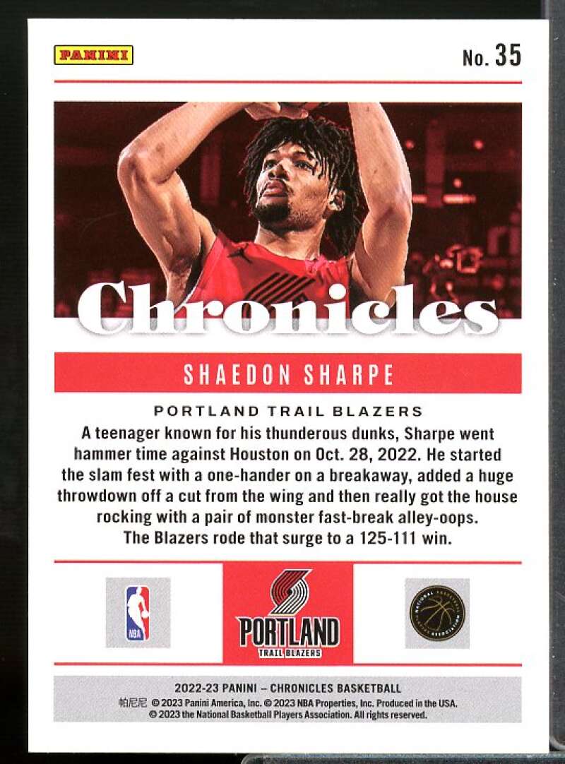 Shaedon Sharpe Rookie Card 2022-23 Panini Chronicles #35  Image 2