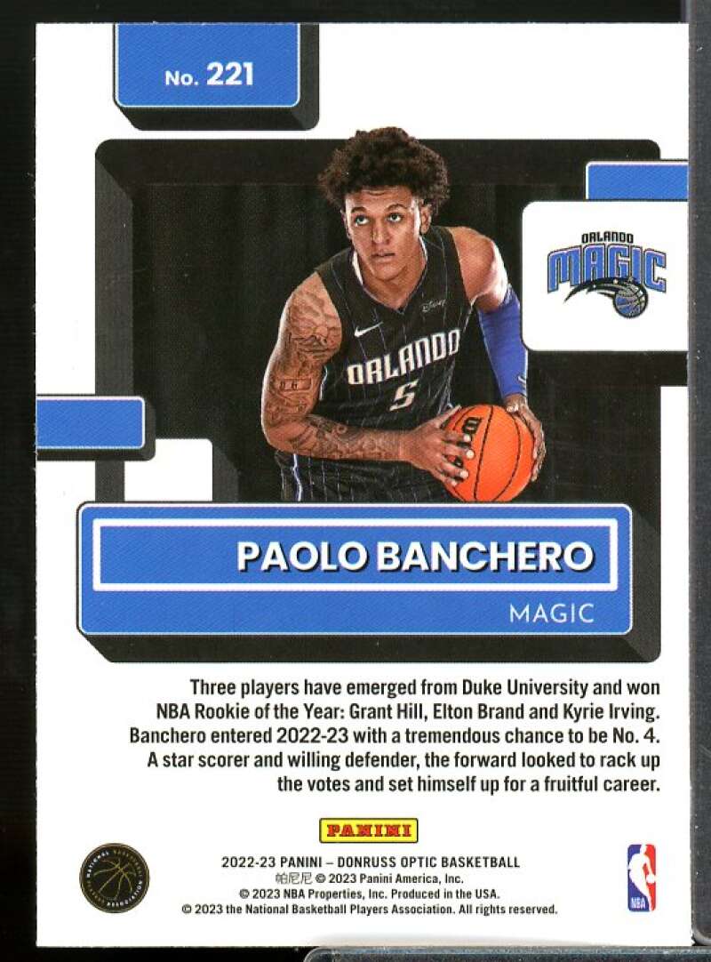 Paolo Banchero Rookie Rookie Card 2022-23 Donruss Optic #221  Image 2