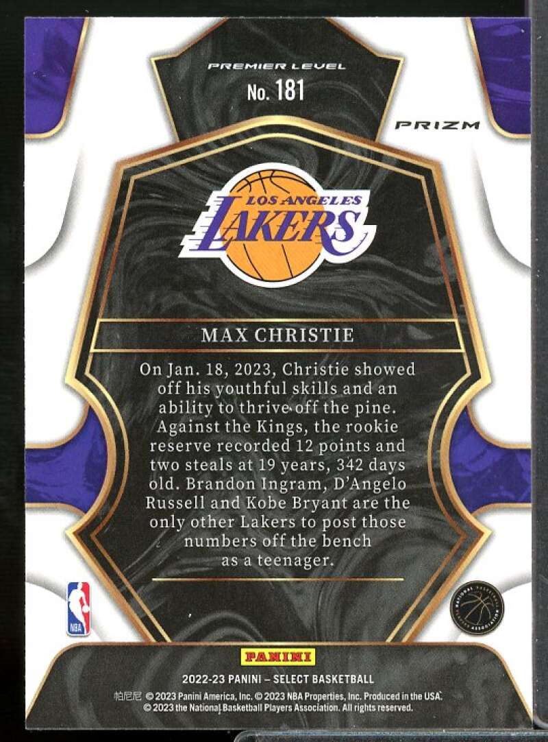 Max Christie Rookie Card 2022-23 Select Prizms Green White Purple #181  Image 2