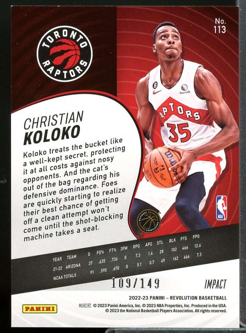 Christian Koloko Rookie Card 2022-23 Panini Revolution Impact #113  Image 2