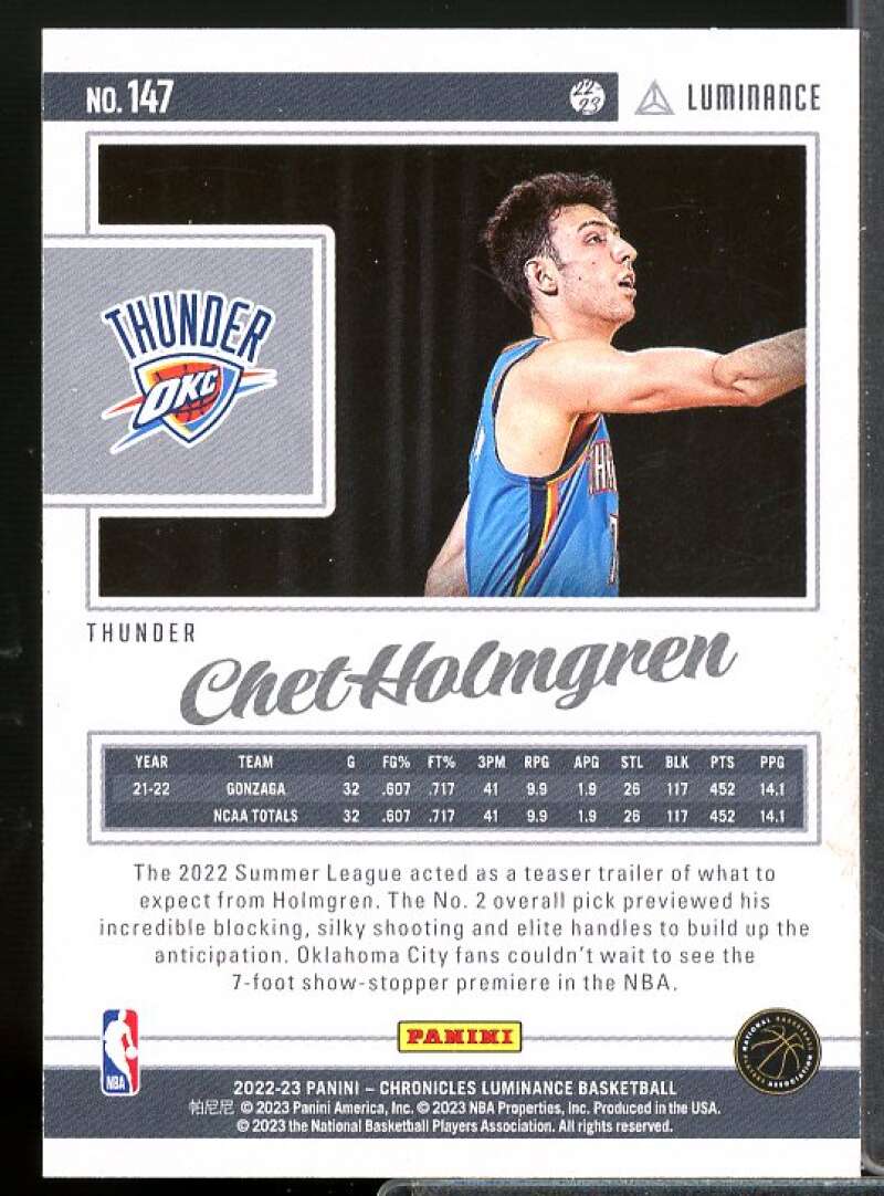 Chet Holmgren/Luminance Rookie Card 2022-23 Panini Chronicles #147  Image 2