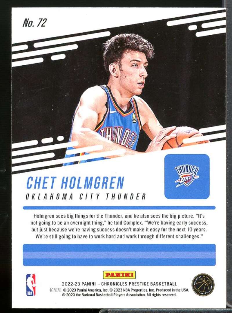 Chet Holmgren/Prestige Rookie Card 2022-23 Panini Chronicles #72  Image 2