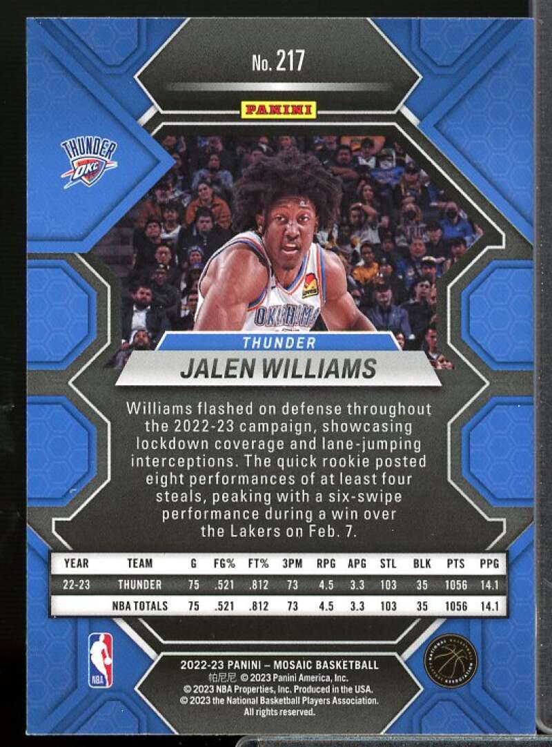 Jalen Williams Rookie Card 2022-23 Panini Mosaic #217  Image 2