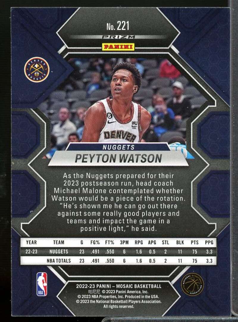 Peyton Watson Rookie Card 2022-23 Panini Mosaic Mosaic Reactive Blue #221  Image 2