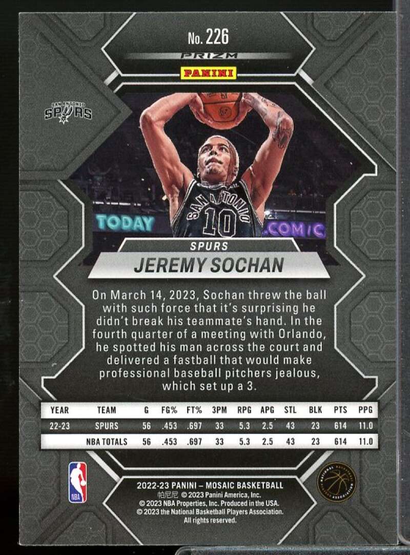 Jeremy Sochan Rookie Card 2022-23 Panini Mosaic Silver #226  Image 2