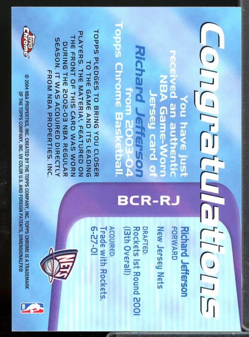 Richard Jefferson C Card 2003-04 Topps Chrome Bonus Coverage Relics #RJ  Image 2