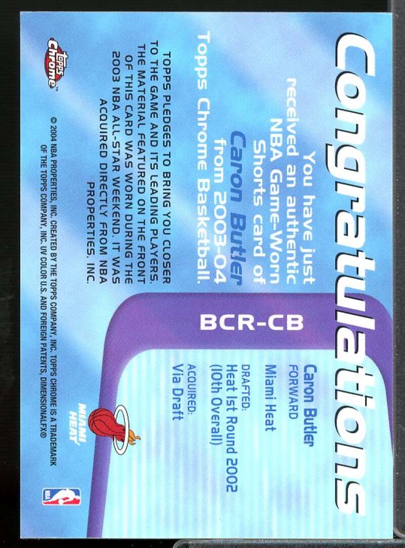 Caron Butler B Card 2003-04 Topps Chrome Bonus Coverage Relics #CB  Image 2
