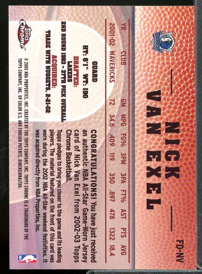 Nick Van Exel Card 2002-03 Topps Chrome Destination Relics #FDNV  Image 2