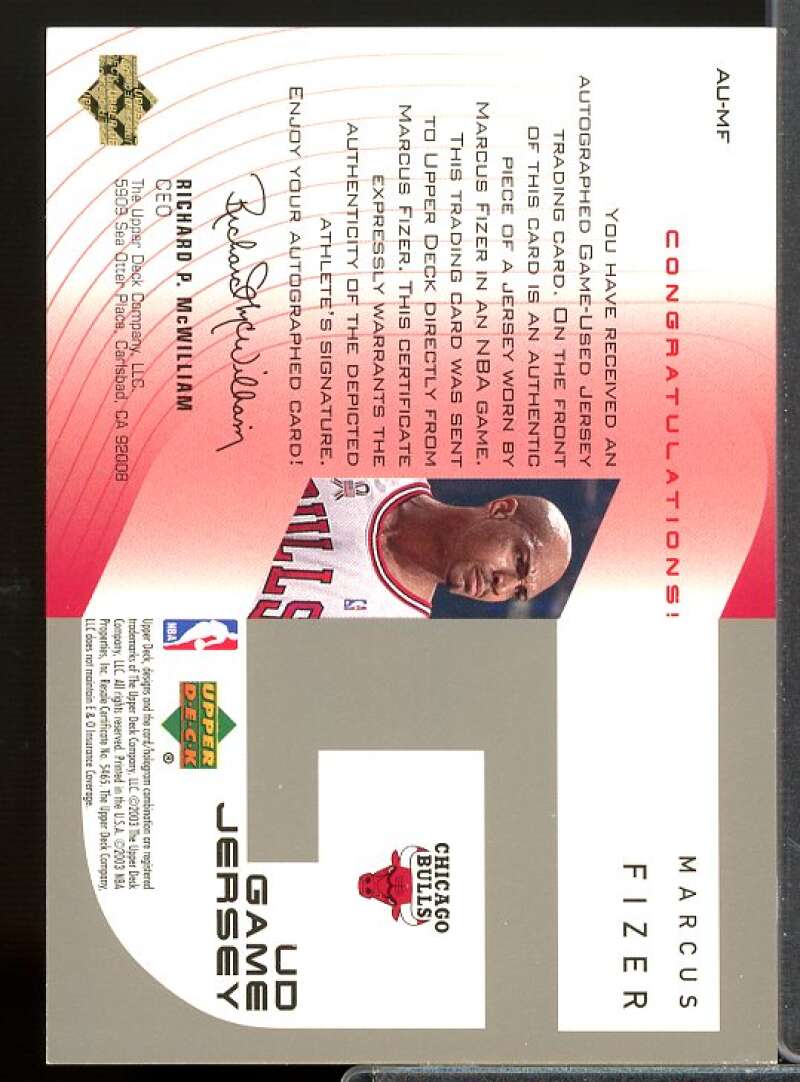 Marcus Fizer Card 2002-03 Upper Deck UD Game Jerseys Autographs 2 #AUMF  Image 2