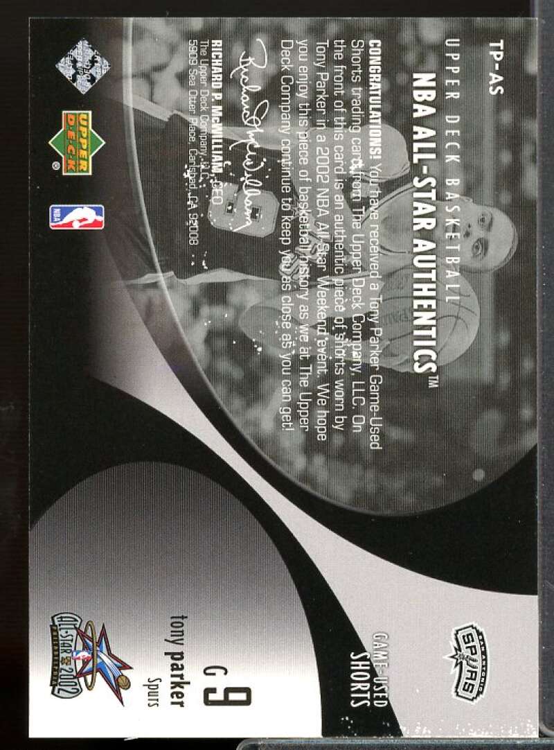 Tony Parker Card 2002-03 Upper Deck All-Star Authentics Shorts #TPAS  Image 2