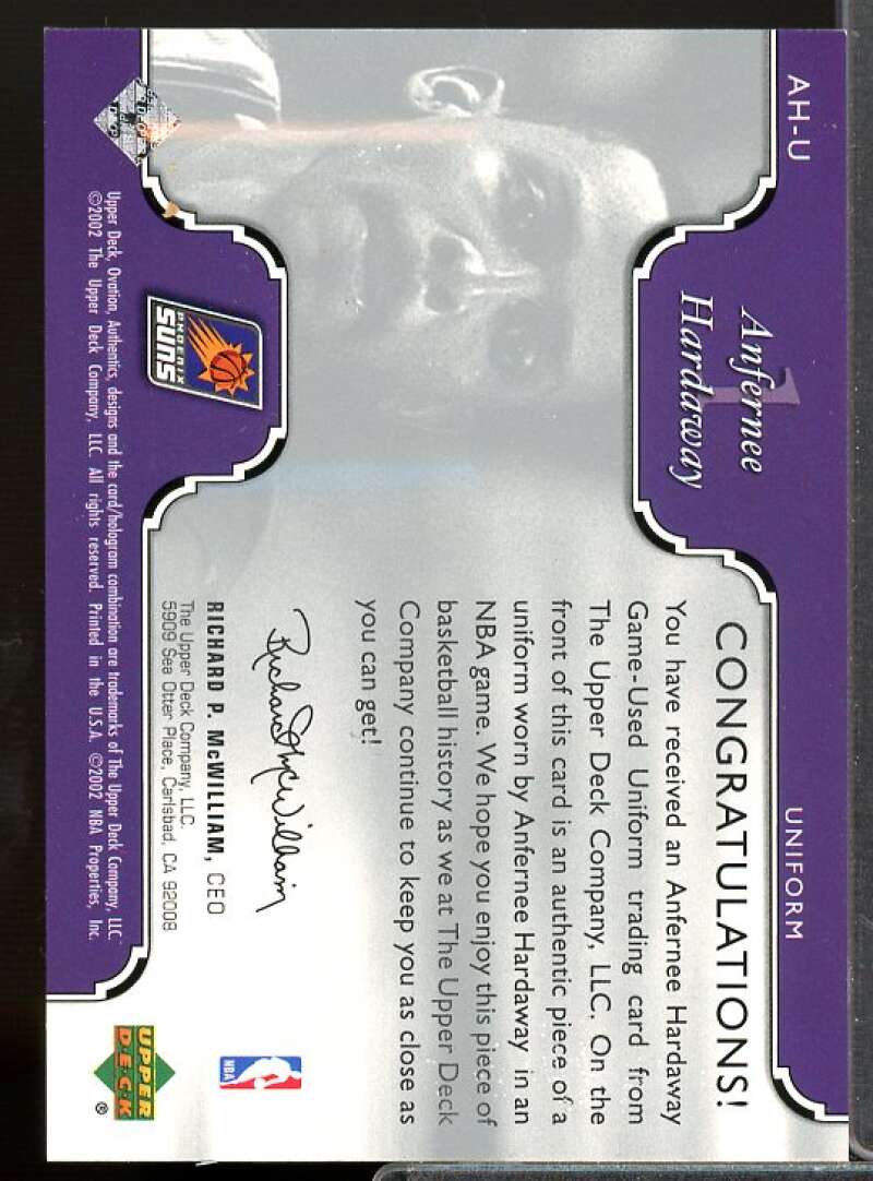 Anfernee Hardaway Card 2002-03 Upper Deck Ovation Authentics Uniform #AHU  Image 2