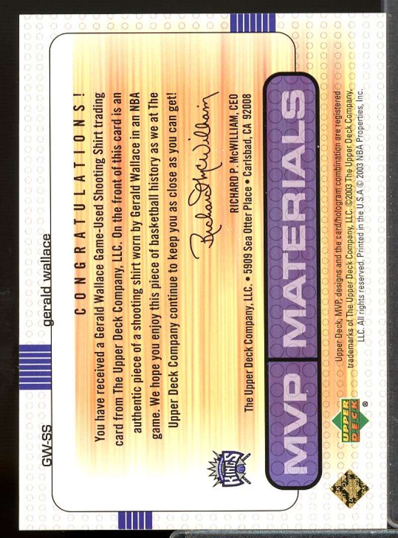 Gerald Wallace Card 2003-04 Upper Deck MVP Materials Shirts #GWSS  Image 2