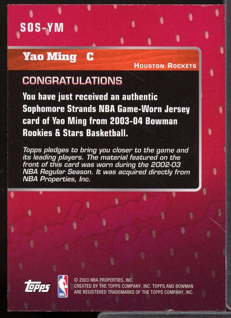 Yao Ming Card 2003-04 Bowman Sophomore Strands #YM  Image 2