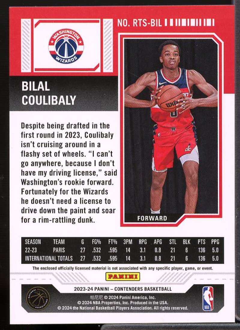 Bilal Coulibalyo Rookie 2023-24 Panini Contenders Rookie Ticket Swatches #31  Image 2