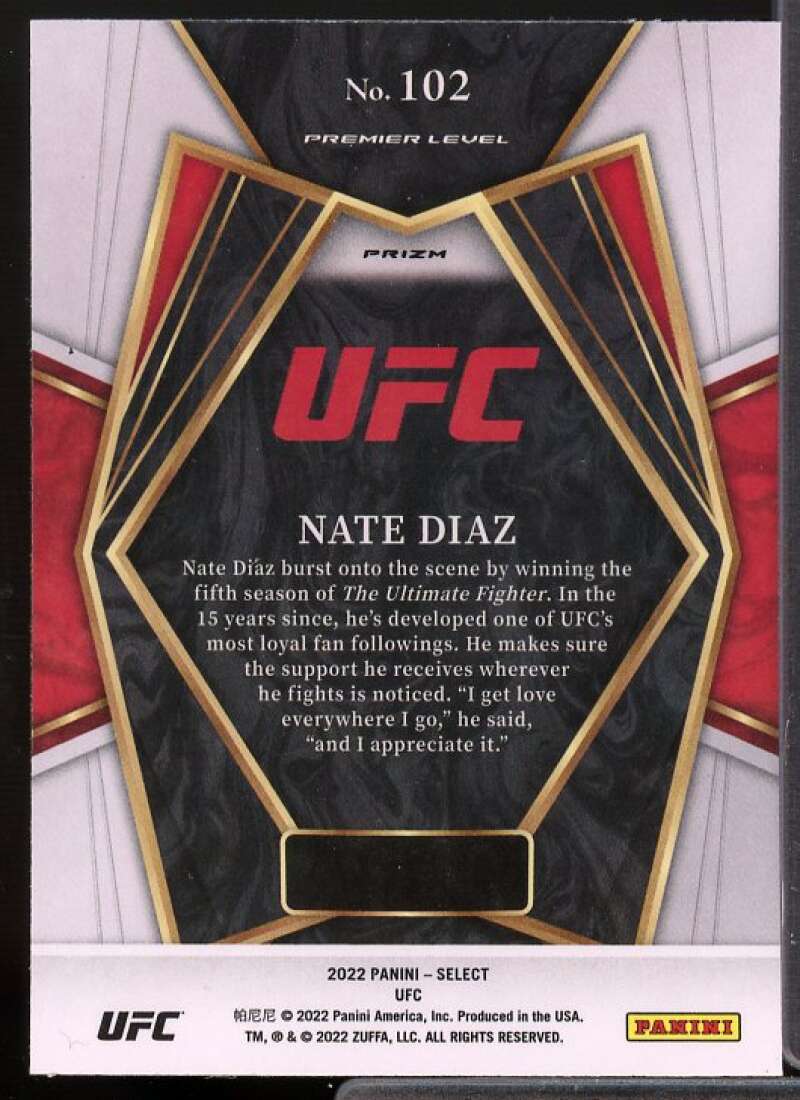 Nate Diaz Card 2022 Select UFC Prizms Blue #102  Image 2