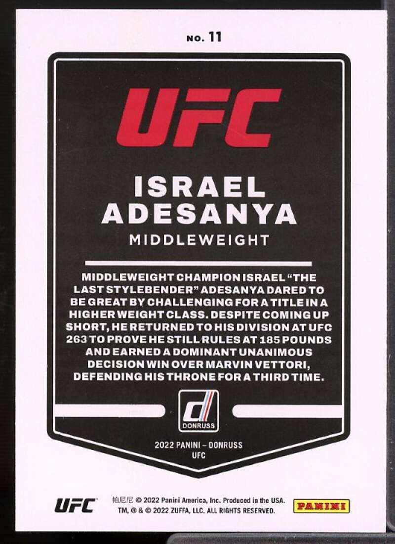 Israel Adesanya Card 2022 Donruss UFC Purple Flood #11  Image 2